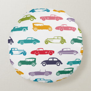 Vintage Classic Cars Pattern Round Pillow