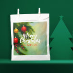 Vintage Classic Christmas Balls on Pine Branches Favour Bag<br><div class="desc">This customizable Christmas favour bag bag radiates the joyous spirit of Christmas with its vibrant colours and intricate details. The design features Christmas balls on pine branches in vintage impressionist style. The text, “Merry Christmas”, is elegantly scripted in a modern font, adding a contemporary twist to the traditional holiday greeting....</div>