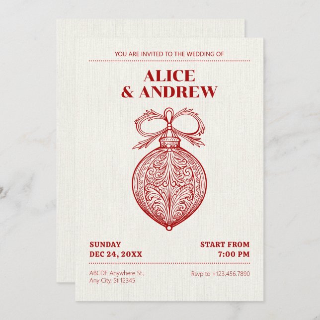 Vintage Classic Christmas ornament wedding Invitation (Front/Back)