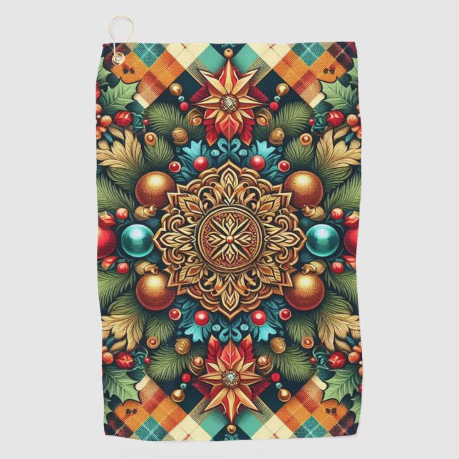 Vintage/Classic colourful Christmas Golf Towel (Front)