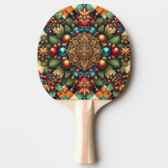 Vintage/Classic colourful Christmas Ping Pong Paddle (Front)