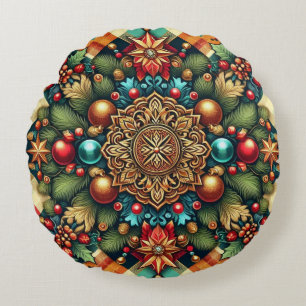 Vintage/Classic colourful Christmas Round Pillow