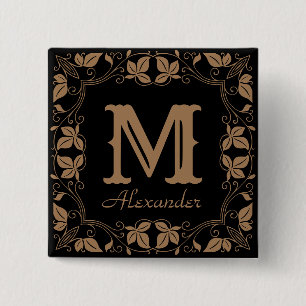 Vintage Classic Floral Personalized Monogram Name  2 Inch Square Button