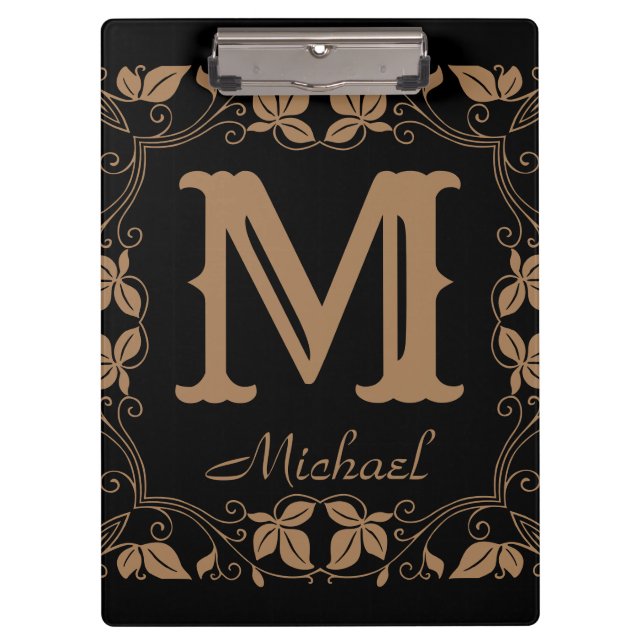 Vintage Classic Floral Personalized Monogram Name  Clipboard (Front)