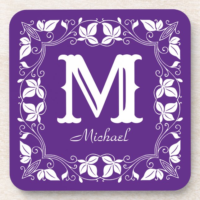 Vintage Classic Floral Personalized Monogram Name  Coaster (Front)