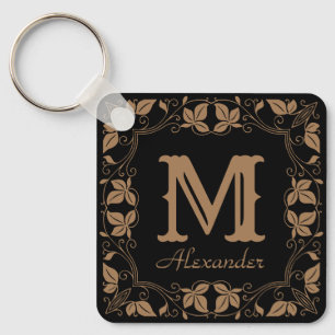 Vintage Classic Floral Personalized Monogram Name  Keychain