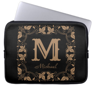 Vintage Classic Floral Personalized Monogram Name  Laptop Sleeve