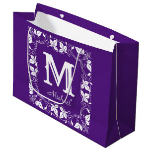 Vintage Classic Floral Personalized Monogram Name Large Gift Bag