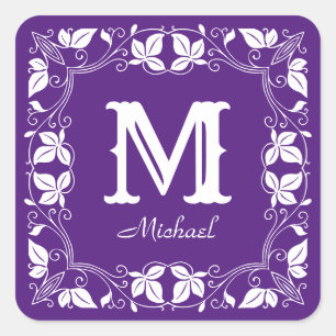 Vintage Classic Floral Personalized Monogram Name  Square Sticker