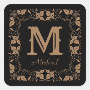 Vintage Classic Floral Personalized Monogram Name  Square Sticker