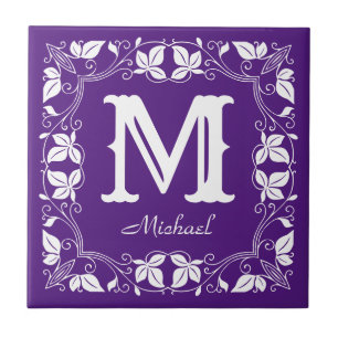 Vintage Classic Floral Personalized Monogram Name  Tile