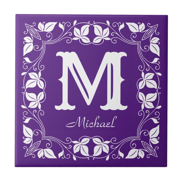 Vintage Classic Floral Personalized Monogram Name  Tile (Front)