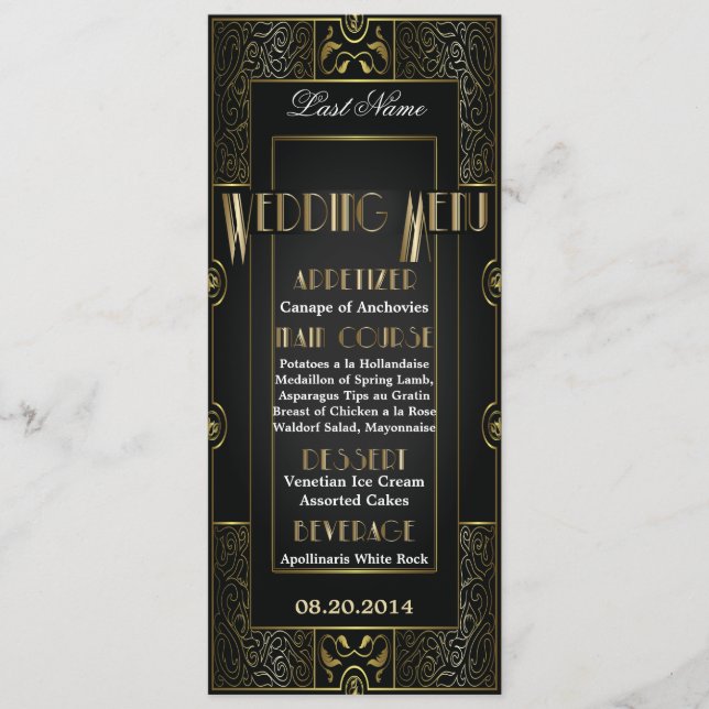 Vintage Classic Gatsby Style Menu Mariage (Devant)