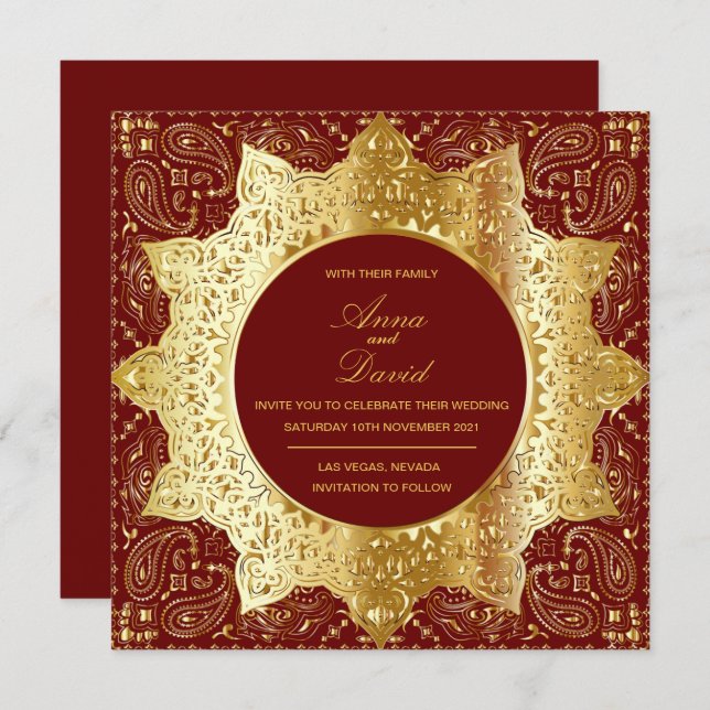 Vintage Classic Gold Wedding Invitation (Front/Back)