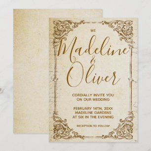Vintage Classic Golden Frame Faire-part de mariage