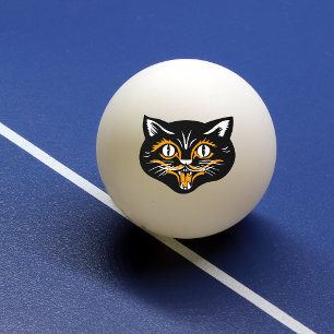 Vintage Classic Halloween Black Cat Face Fangs Ping Pong Ball