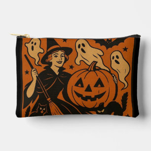 Vintage, classic Halloween witch, ghost & pumpkins Accessory Pouch