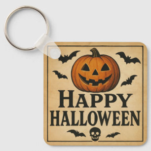 Vintage/classic Happy Halloween jack-o-lantern Keychain