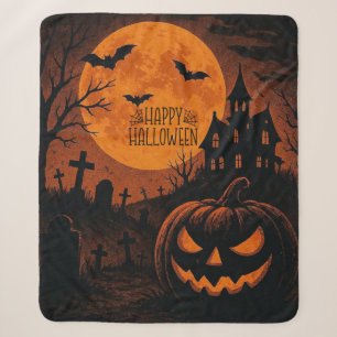 Vintage, classic Happy Halloween pumpkin Sherpa Blanket