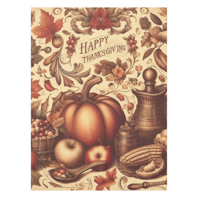 Vintage/Classic Happy Thanksgiving Tablecloth (Front)
