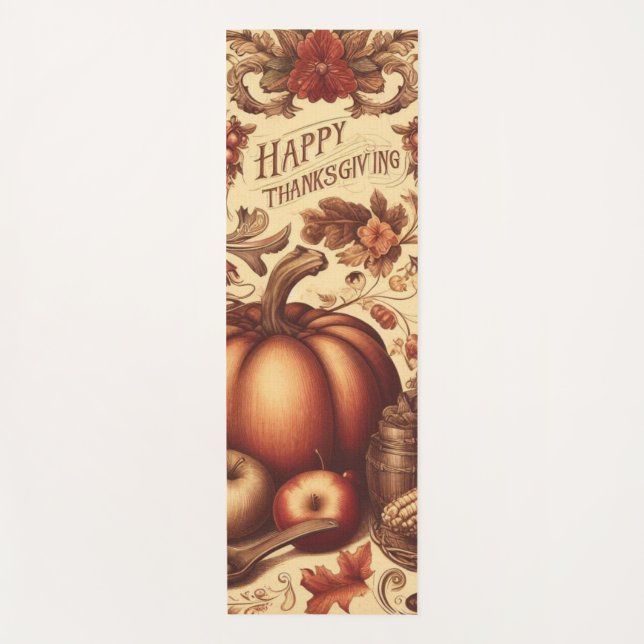 Vintage/Classic Happy Thanksgiving Yoga Mat (Front)