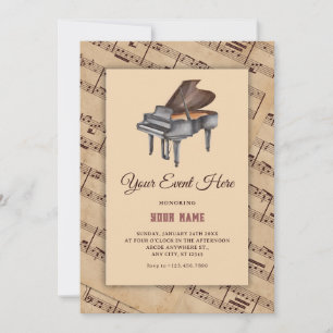Vintage classic music piano invitation