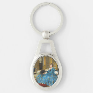 Vintage Classic Painting of Sassy Girl with Fan Keychain