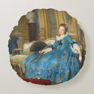 Vintage Classic Painting of Sassy Girl with Fan Round Pillow