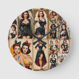Vintage Classic Pin-up Girls Collection Design  Round Clock