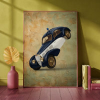 Vintage Classic Police Car Doing a Wheelie Art