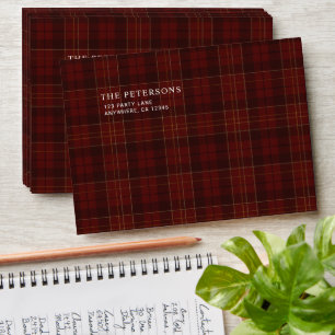 Vintage Classic Red Tartan Plaid Christmas Envelope