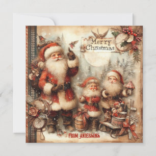 Vintage classic retro illustration Santa Claus Holiday Card