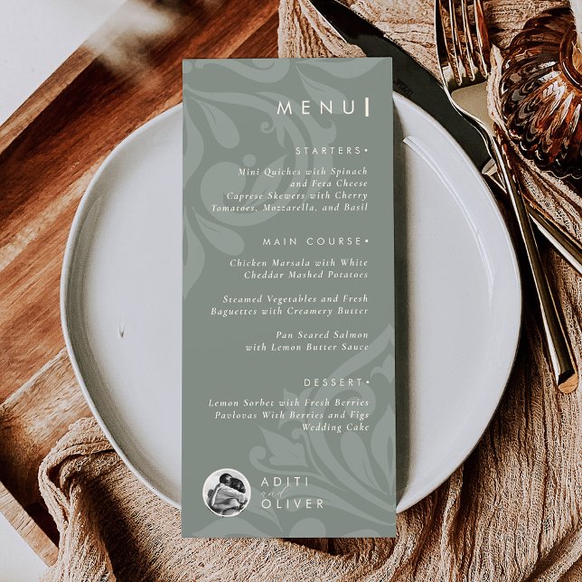 Vintage Classic Rustic Damask Script Photo Wedding Menu (Creator Uploaded)