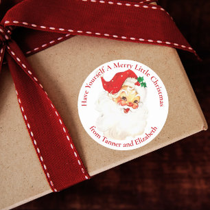 Vintage Classic Santa Merry Christmas Custom Round Sticker