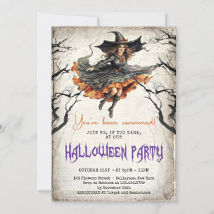 Vintage classic tradition watercolor scary witch invitation