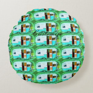 Vintage classic trailer gypsy caravan round pillow