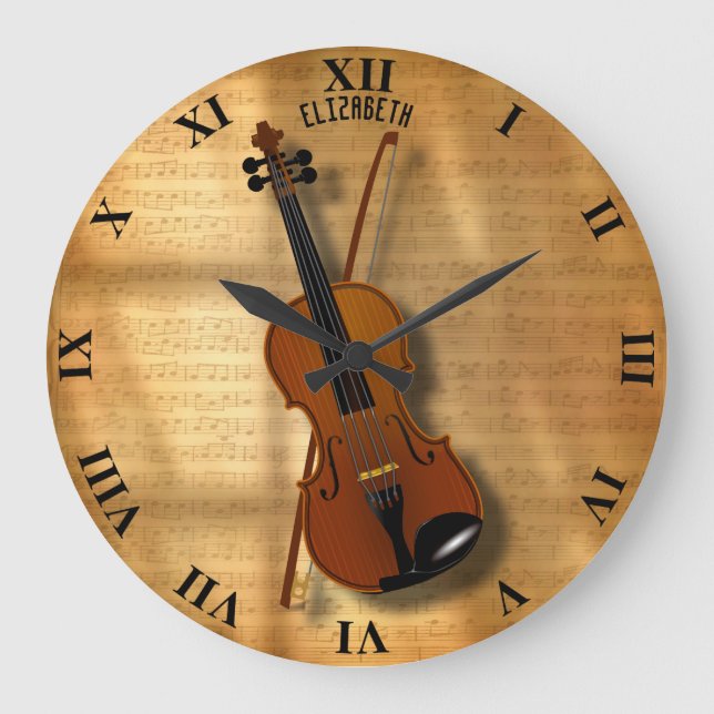Vintage Classic Violin With A Bow Large Clock (Front)