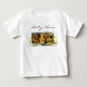 Vintage classic weathered wood caravan baby T-Shirt