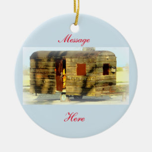 Vintage classic weathered wood caravan ceramic ornament