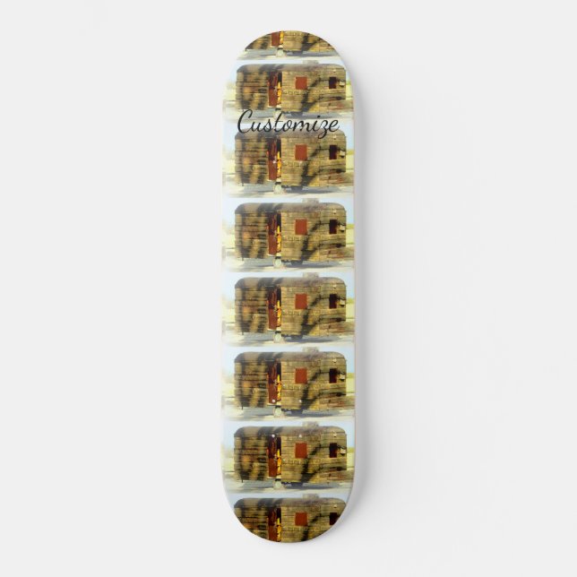 Vintage classic weathered wood caravan skateboard (Front)