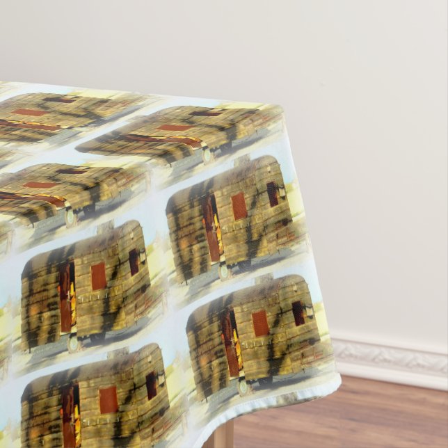 Vintage classic weathered wood caravan tablecloth (In Situ)