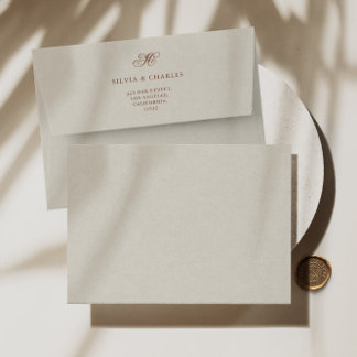 Vintage Classic Wedding Monogram Ecru  Envelope