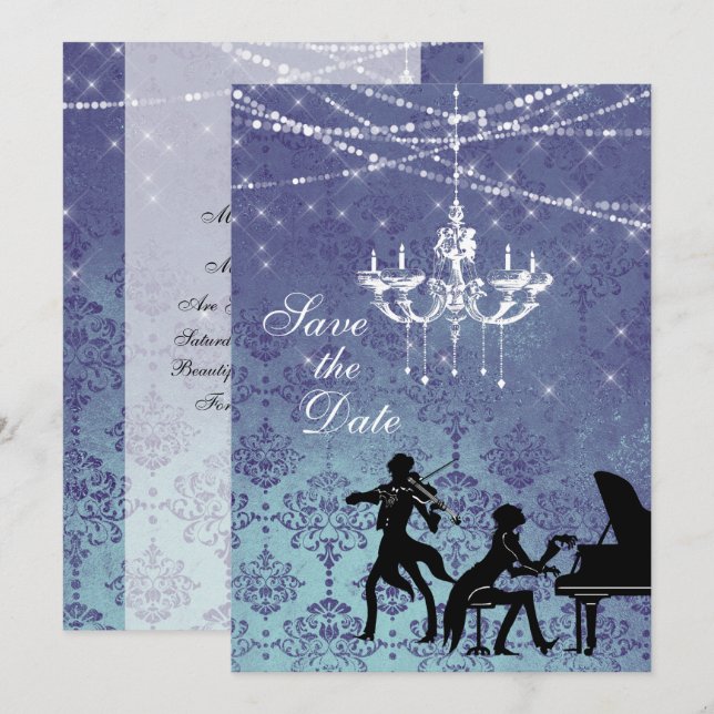 Vintage Classical Music Chandelier Save the Date Invitation (Front/Back)
