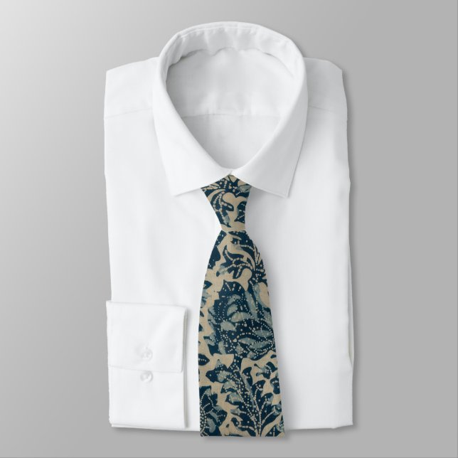 Vintage Classy Blue Floral Pattern Neck Tie (Tied)