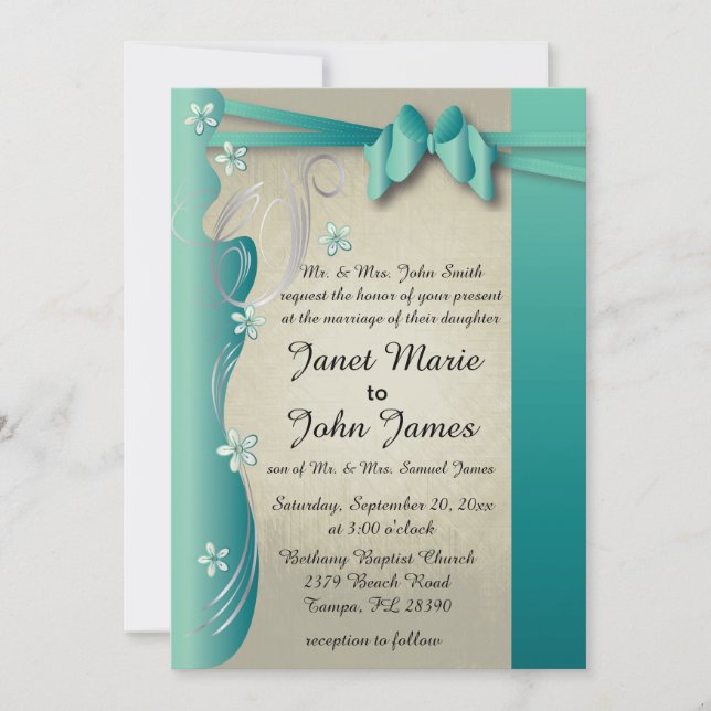 Vintage Classy Curvy Design | Jade and Silver Invitation (Front)