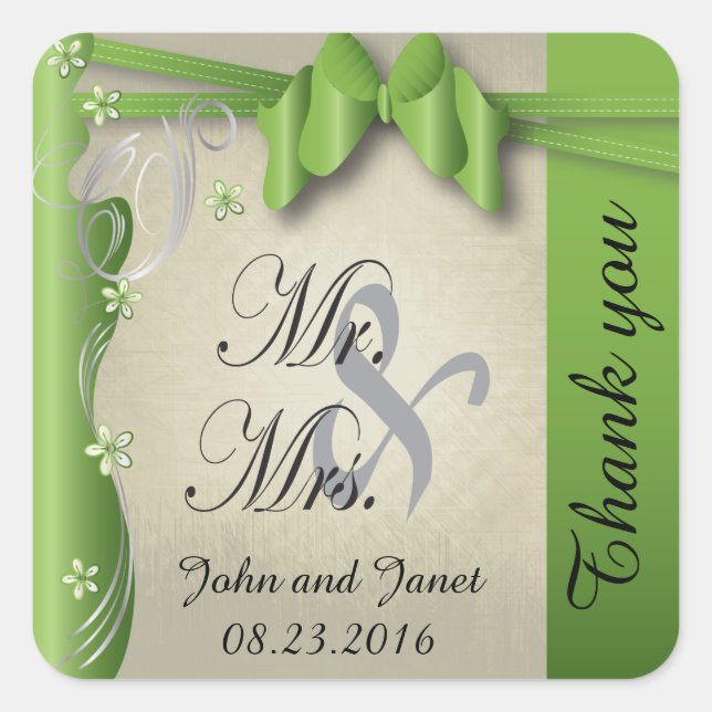 Vintage Classy Curvy Design | Peridot Green Square Sticker (Front)