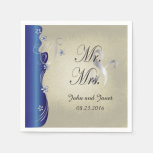 Vintage Classy Curvy Design   Sapphire and Silver Napkin