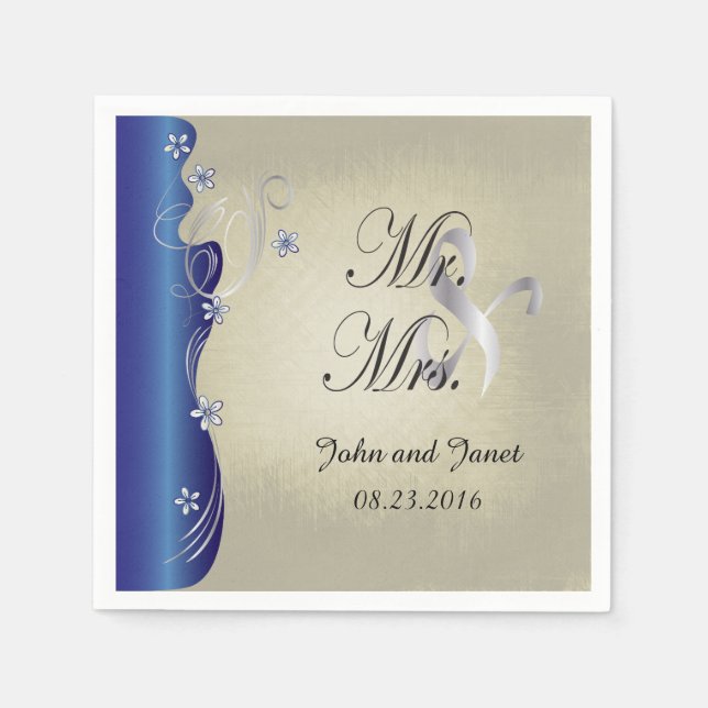 Vintage Classy Curvy Design | Sapphire and Silver Napkin (Front)