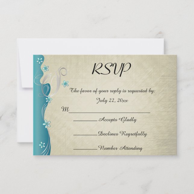 Vintage Classy Curvy Design | Turquoise RSVP Card (Front)