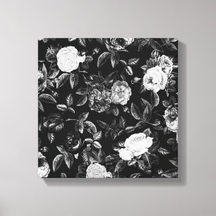 Vintage Classy Elegant Black and White Roses Canvas Print